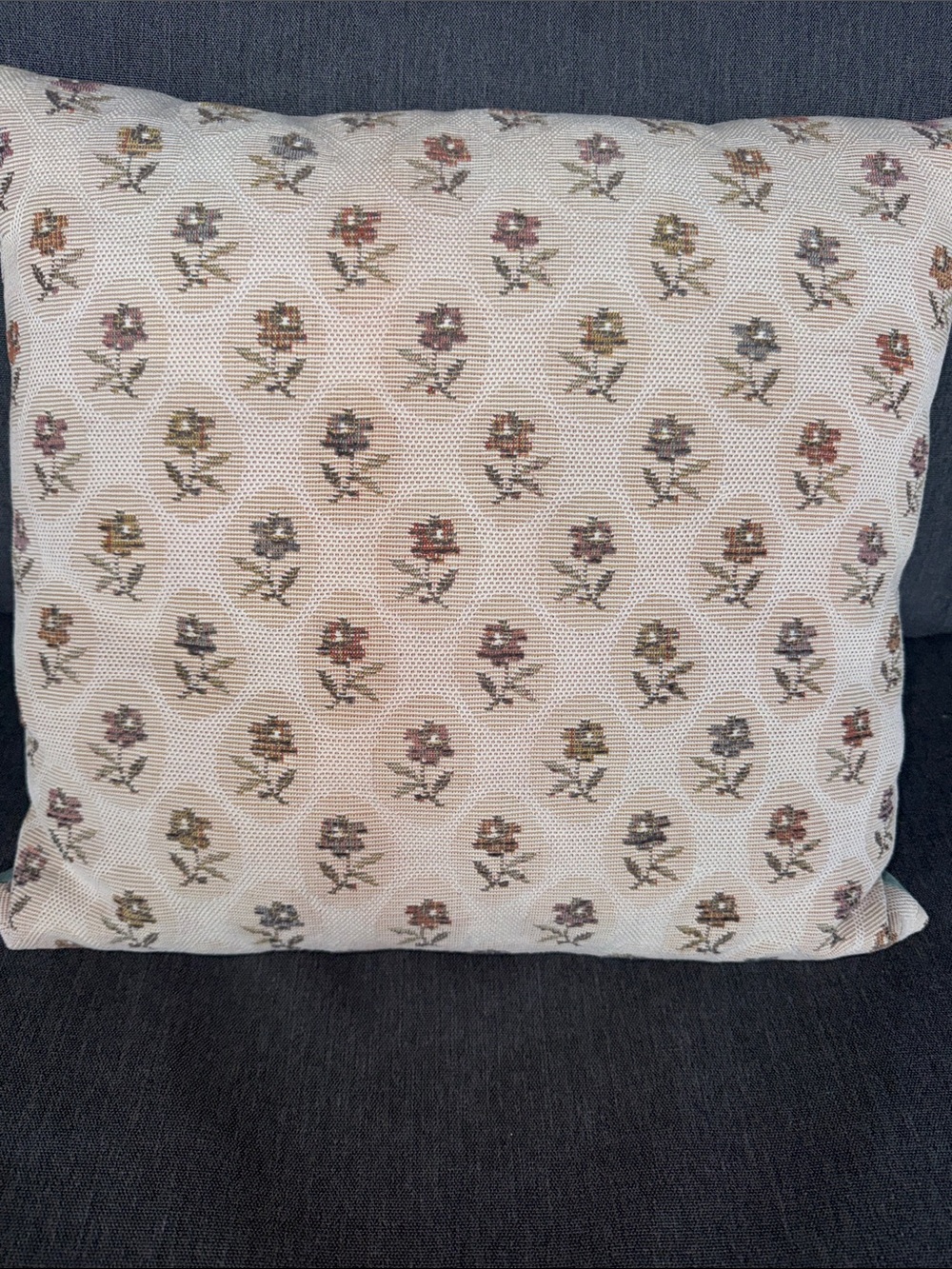 Handmade Floral Tapestry Throw Pillow - Cream with Multicolor Flowers